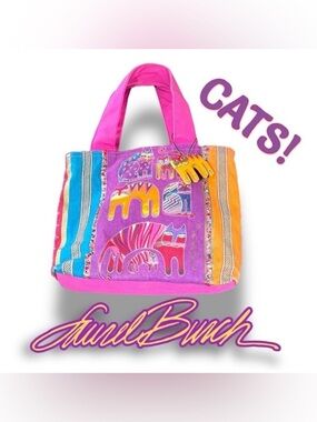 LAUREL BURCH Colorful Cats Tote Bag Medium 12 x 10 in Multicolor Art